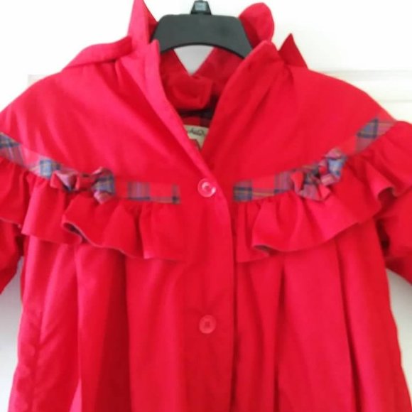 Rothschild Red Winter Dress Coat Girl Plaid Trim 7 - Picture 2 of 8